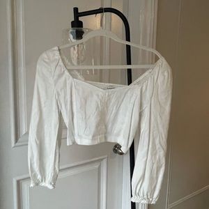 White Long Sleeve Linen Aritzia Top